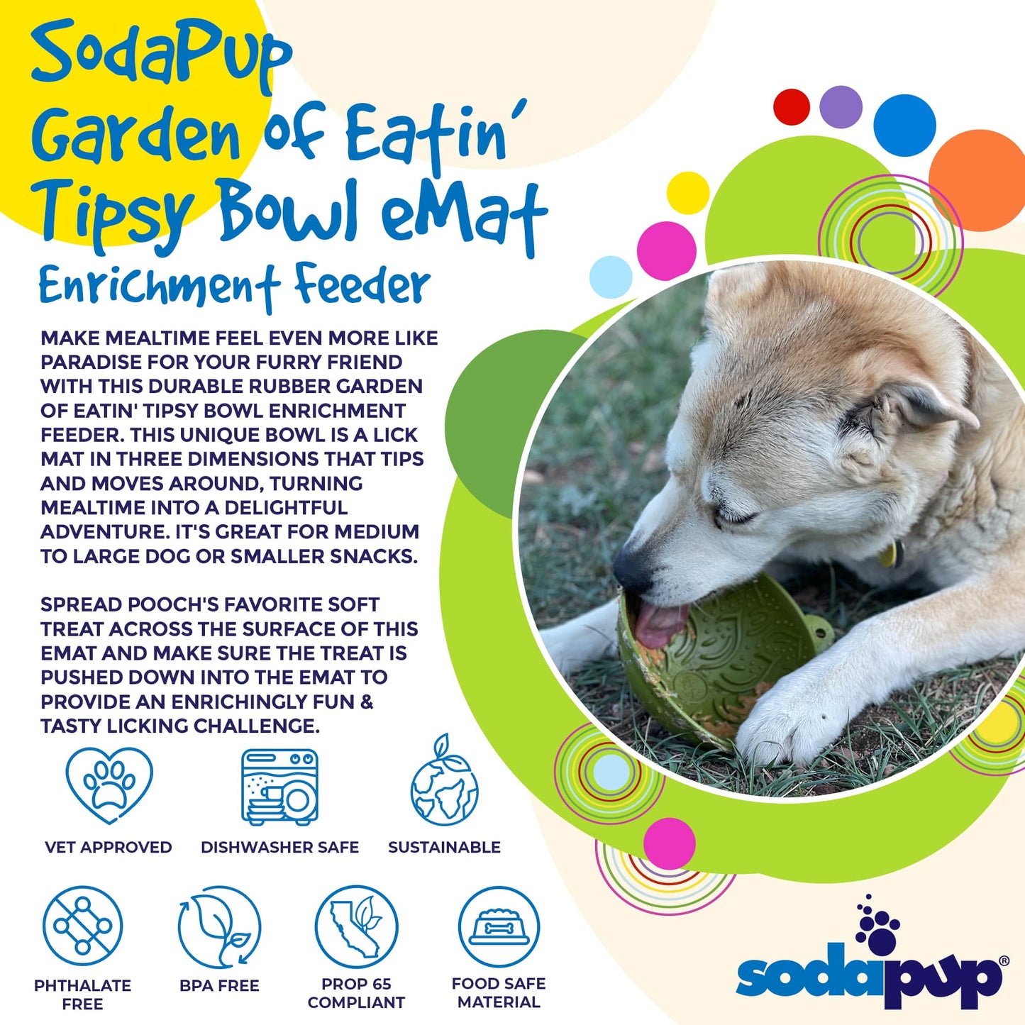 Dog Slow Feeder Bowl in Green | Garden of Eatin' Tipsy Bowl | Dog Enrichment Feeder | SodaPup