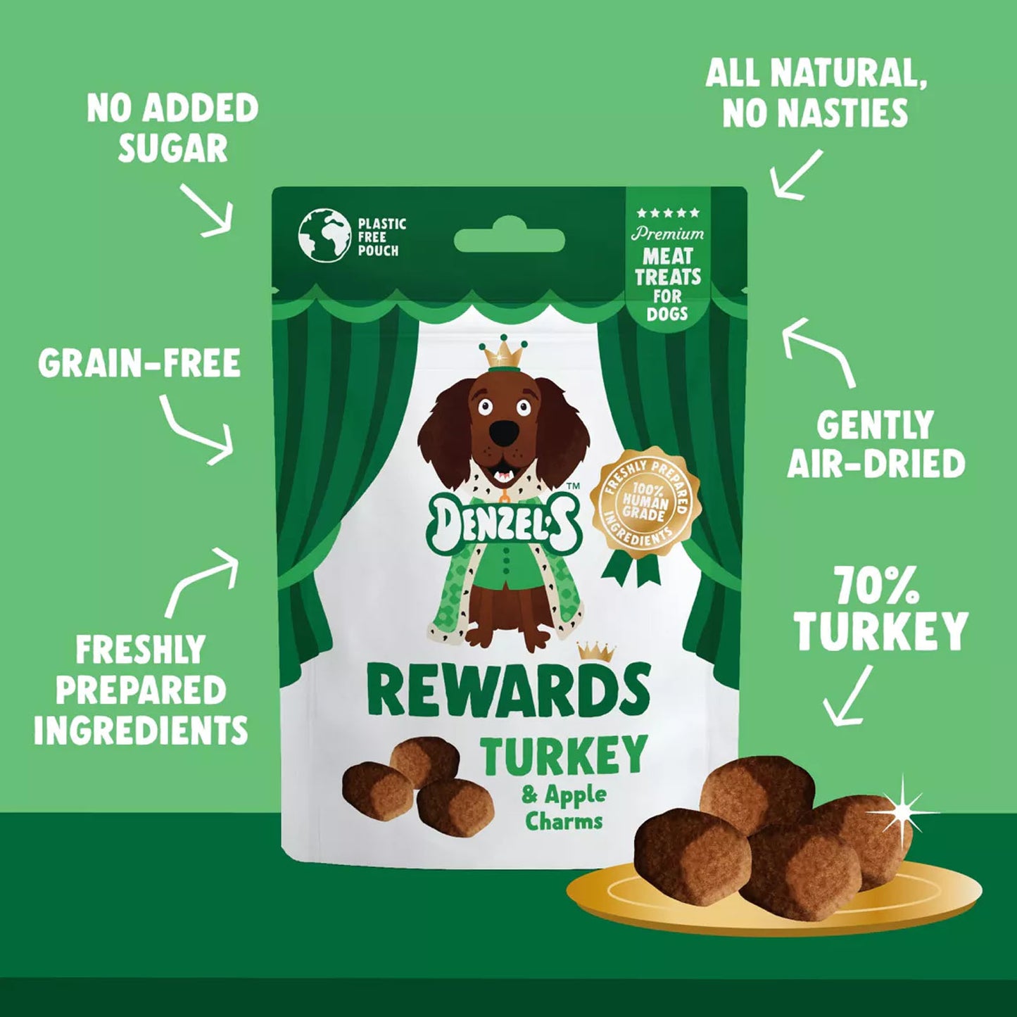 Denzel's Rewards: Turkey & Apple Charms Dog Treats 70g