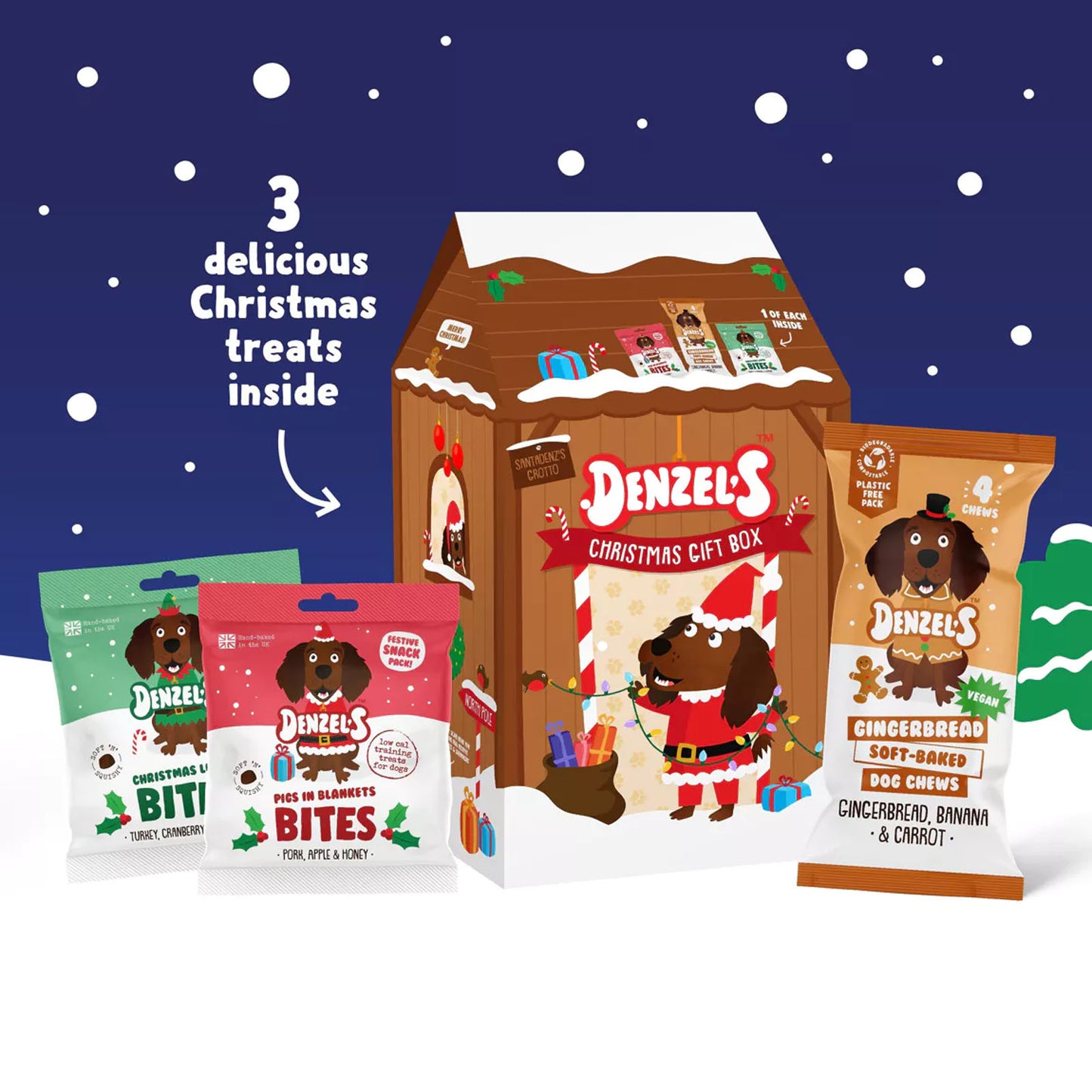 Denzel's Christmas Grotto Dog Treat Gift Box for Dogs 175g