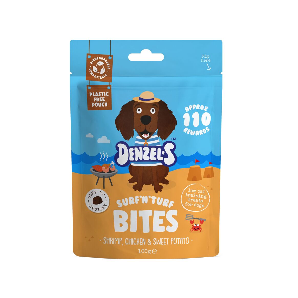 Denzel's Surf 'N' Turf Bites Shrimp, Chicken & Sweet Potato - Training Treats for Dogs