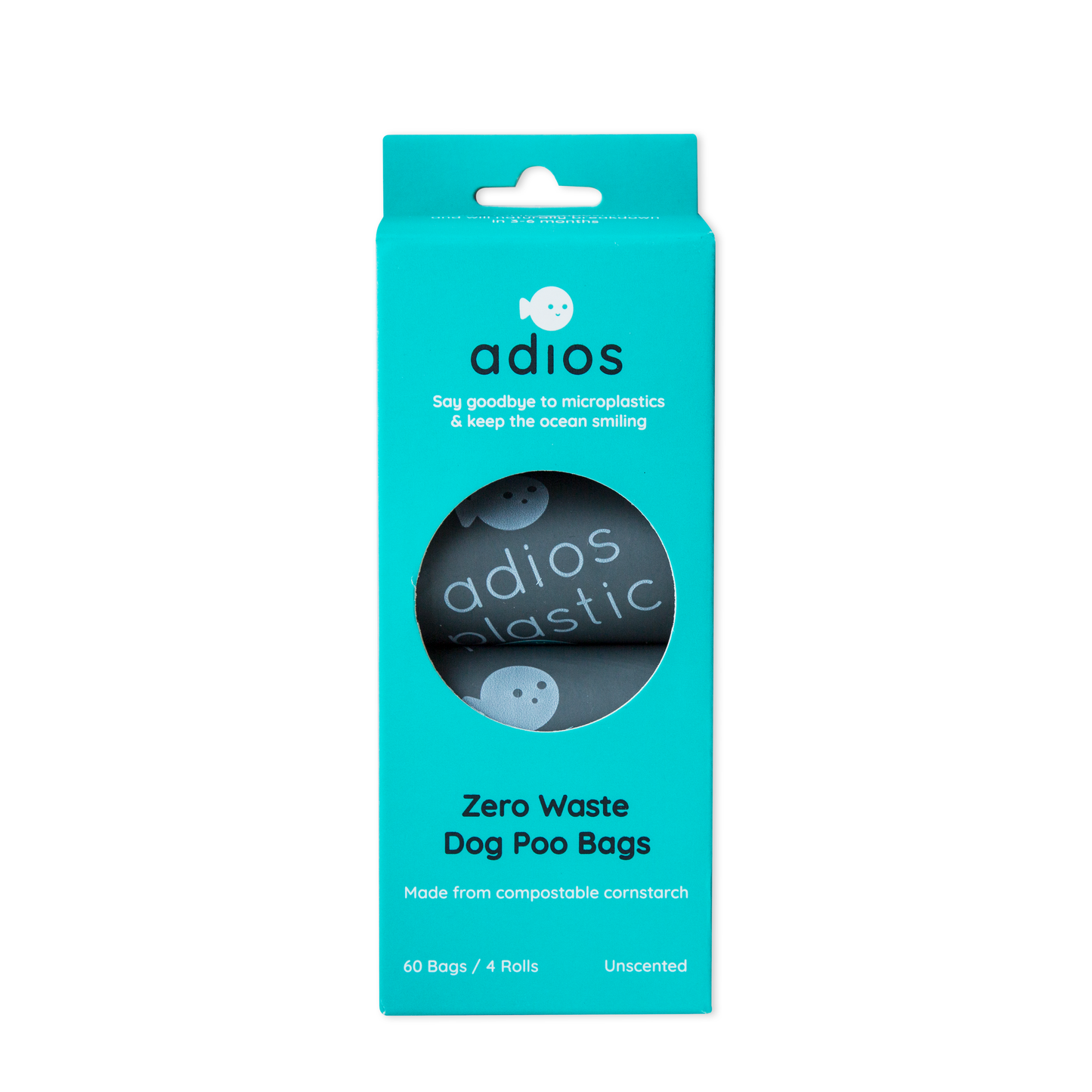 Adios Plastic Compostable Dog Poo Bags - 4 Rolls in Grey (60 Bags)