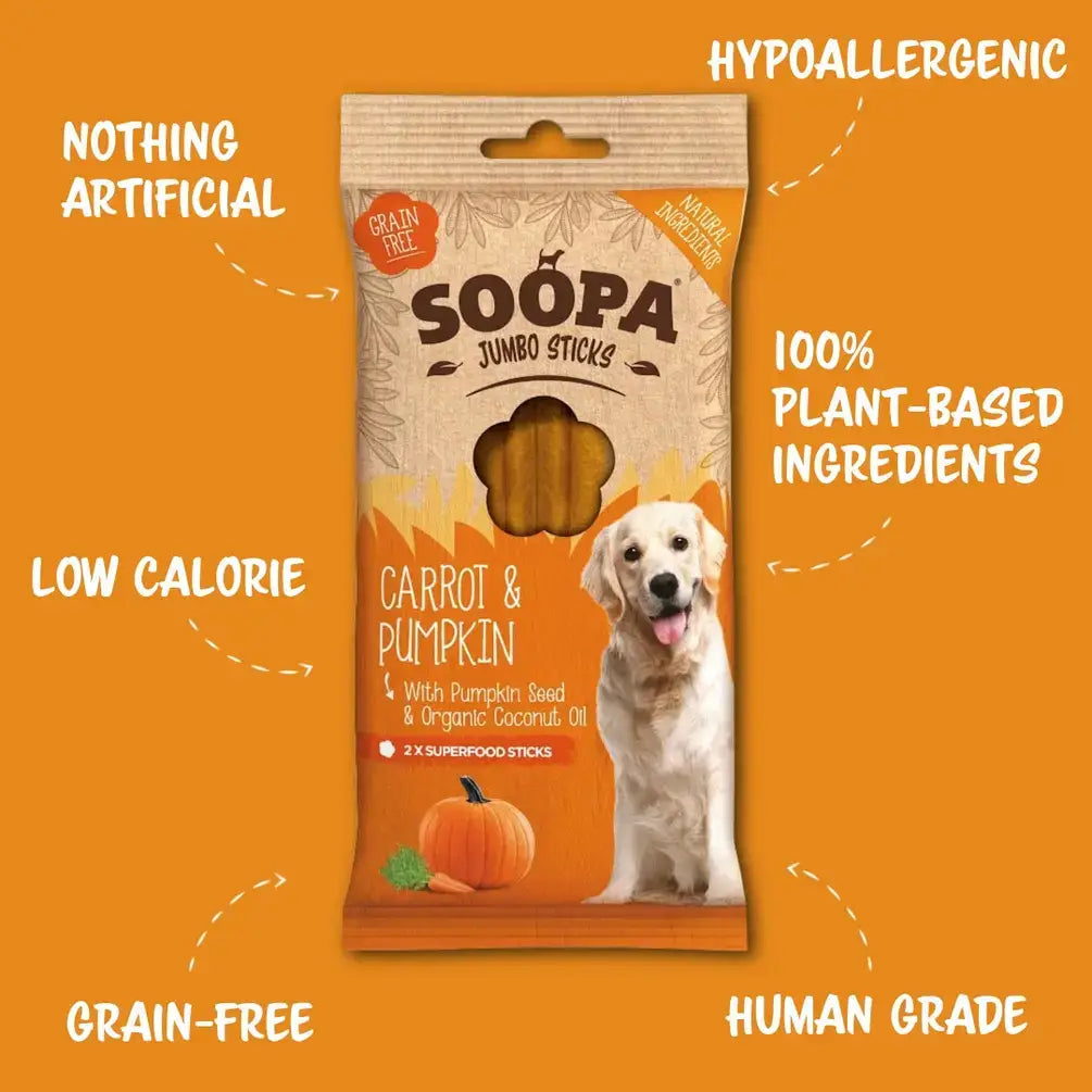 Dog Dental Sticks | Carrot & Pumpkin Jumbo Dog Dental Sticks | Soopa Dog Treats
