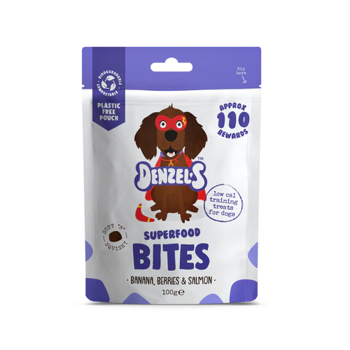 Denzel's Superfood Bites - Banana, Berries & Salmon - Dog Treats, Training Treats for Dogs