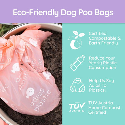 Adios Plastic Compostable Dog Poo Bags - 4 Rolls in Grey (60 Bags)